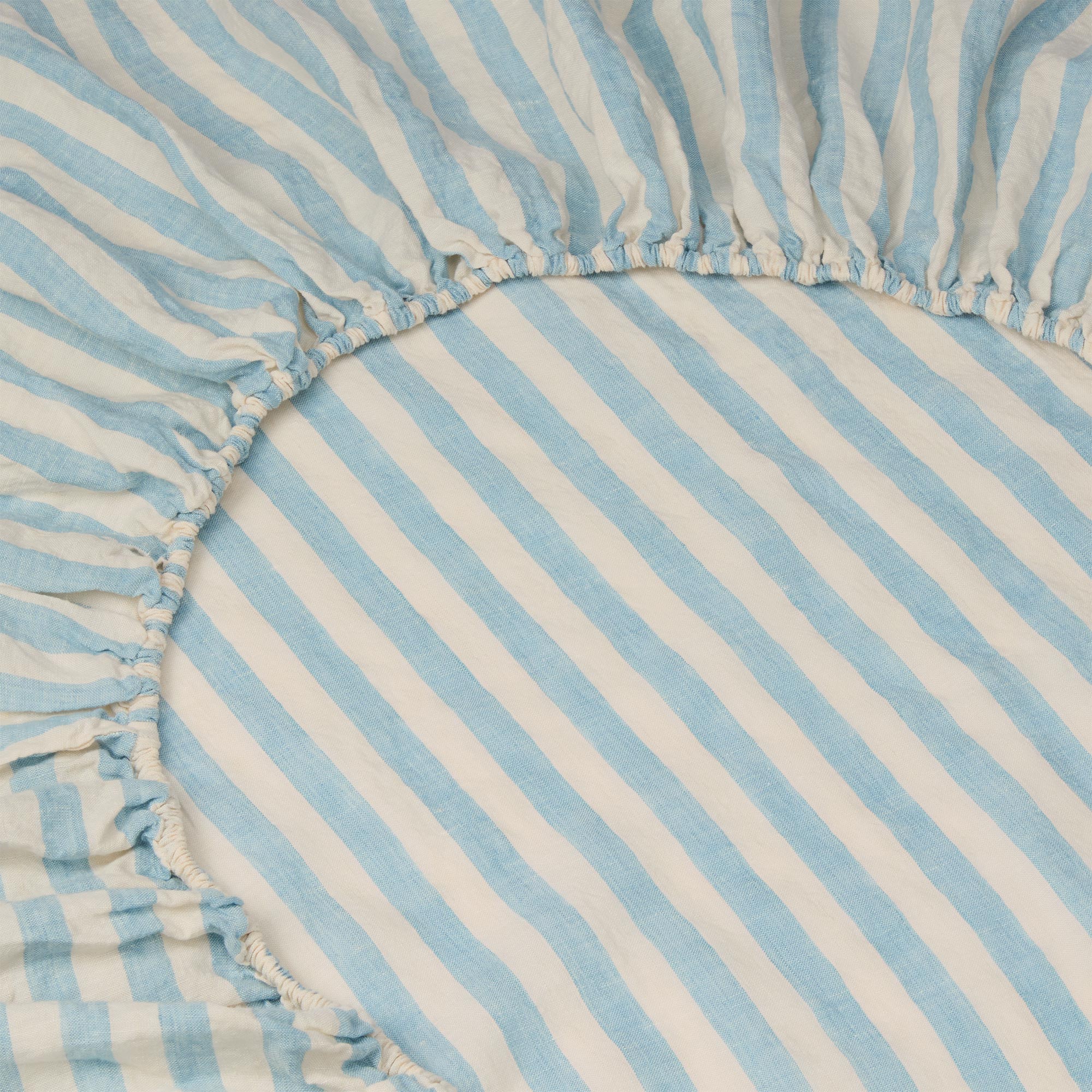 Kalono 100% Linen Fitted Sheet – Coastal Blue Pembroke Stripe - Image 2