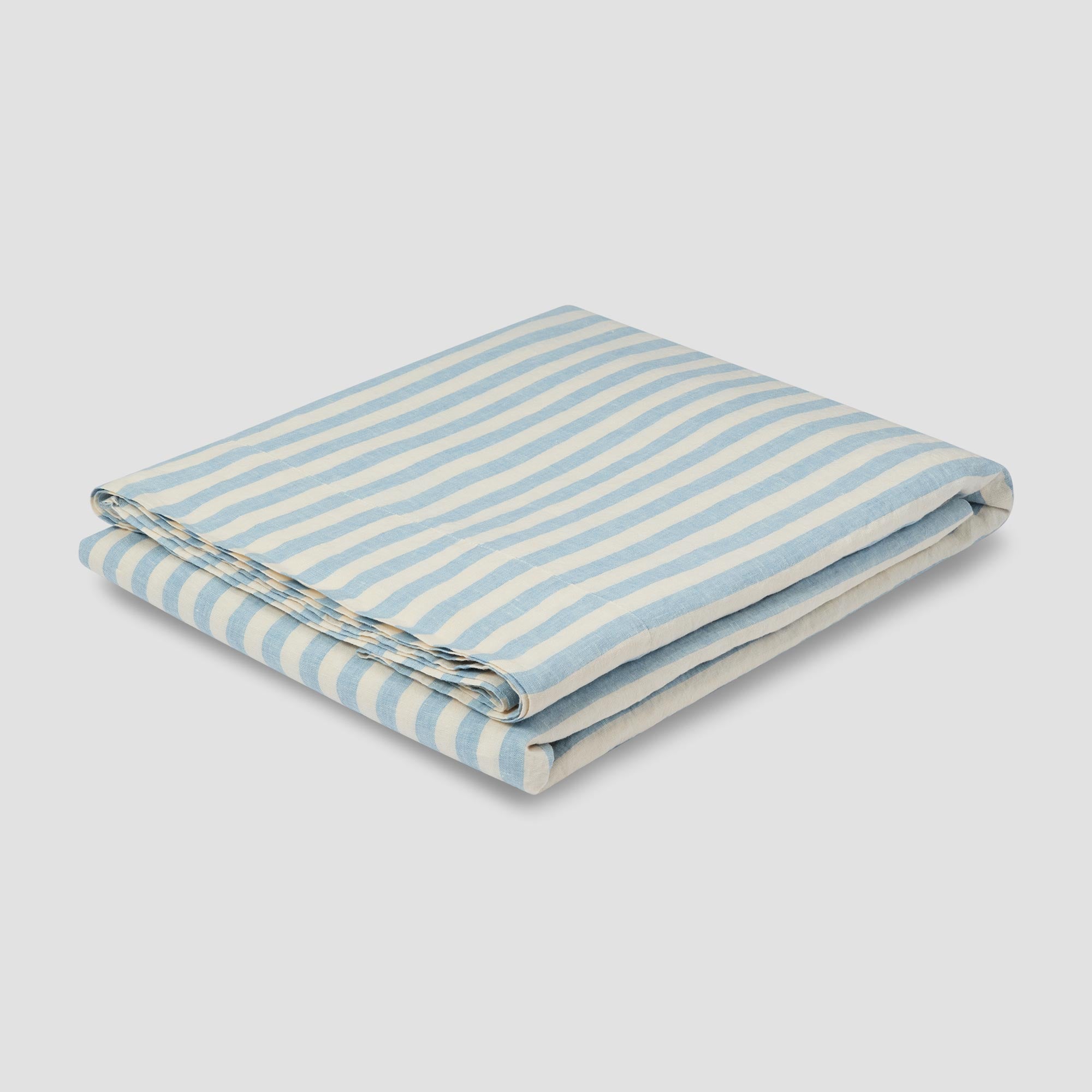 Kalono 100% Linen Flat Sheet – Coastal Blue Pembroke Stripe - Image 2